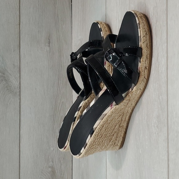 Burberry Womens Leather Logo Print Espadrille Wedge Sandals Shoes sz EU 40/10 - Picture 1 of 13